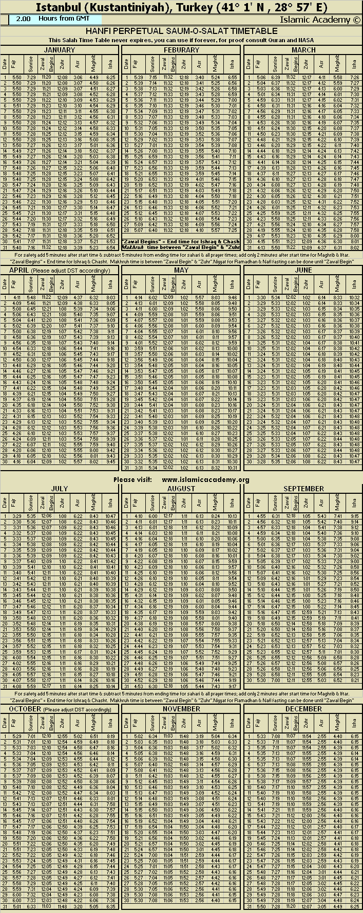 islamic namaz salat times istanbul istambul turkey prayer salah time table