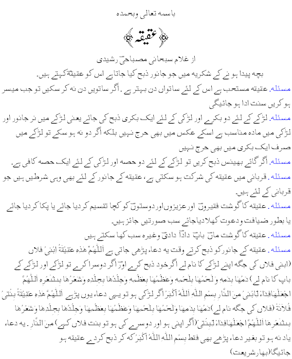 Aqeeqah Masail